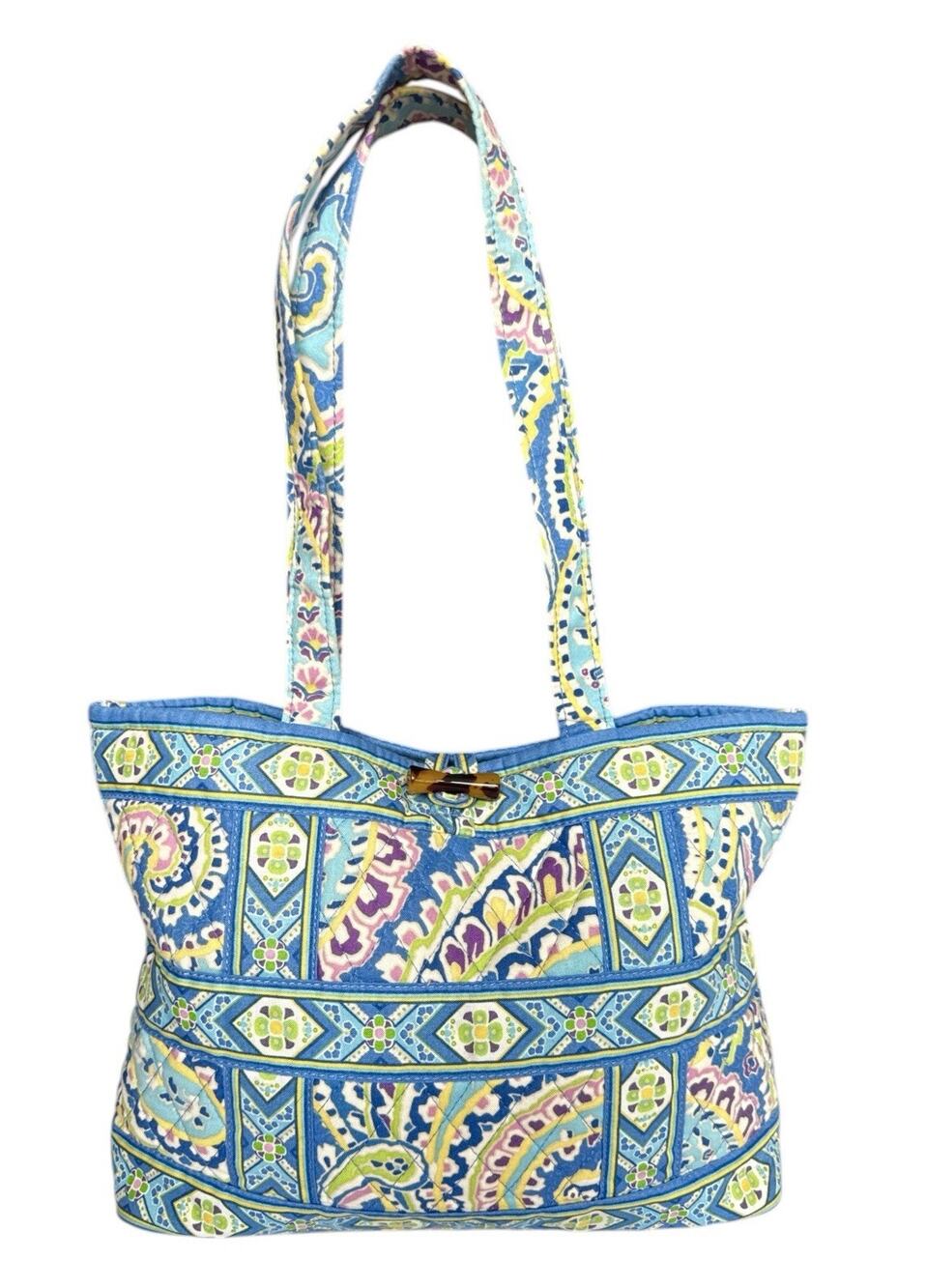 Retired Vera Bradley Tic Tac Toe Capri Blue Purse Handbag Paisley Toggle Tote